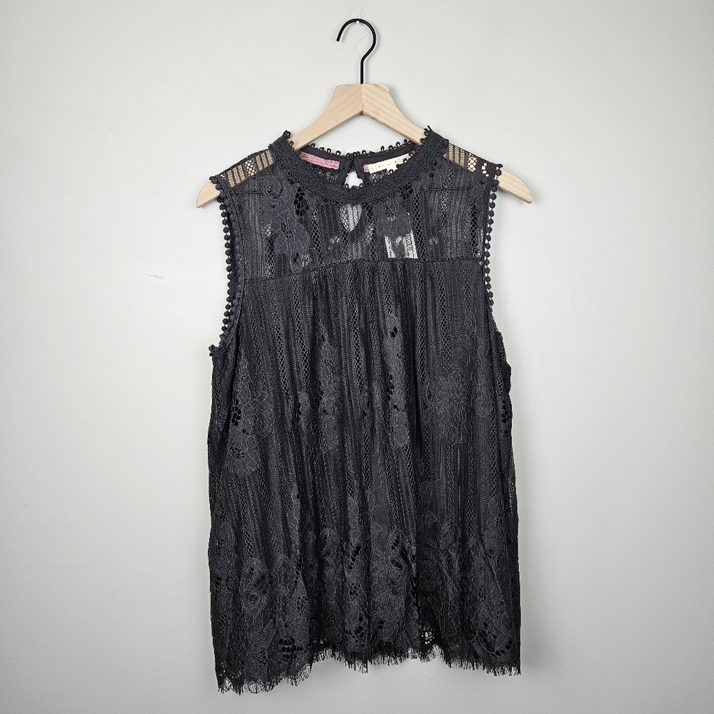 Hint of Mint Gray Eyelet Tank Top Blouse Xl